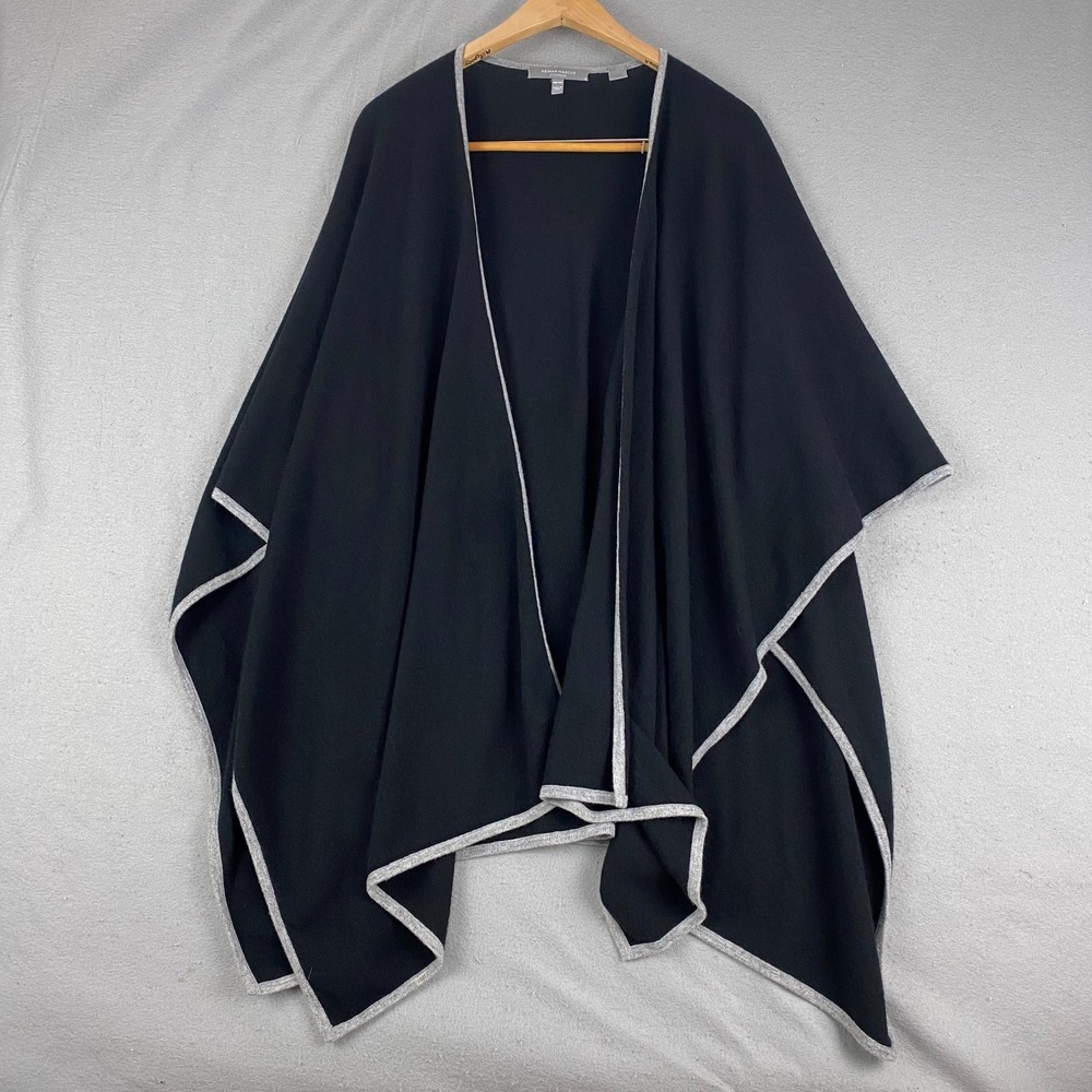 Neiman Marcus Womens Sweater One Size OS Black Cashmere Cardigan Wrap Poncho